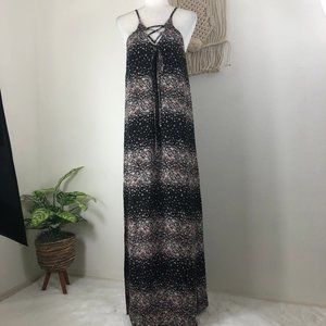 smell the roses black floral corset tie maxi dress sundress S